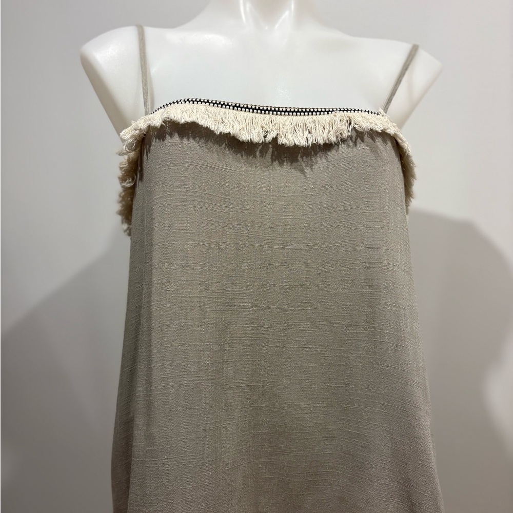 Lost in Lunar-Fringed Spaghetti-Strap Tank Top in Taupe